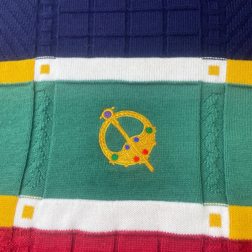 Emerald Isle Sweater Mens M Multicolor Colorblock Knit Made in Ireland Crest